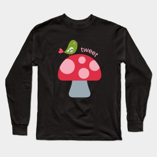 Cute and colorful Mushroom with a Bird on Top! Long Sleeve T-Shirt